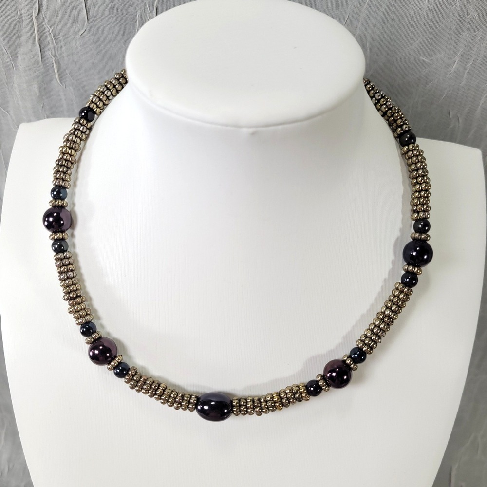Napier Beaded Collar Necklace Women Gold Tone Faux Pearl Logo Charm Adjustable